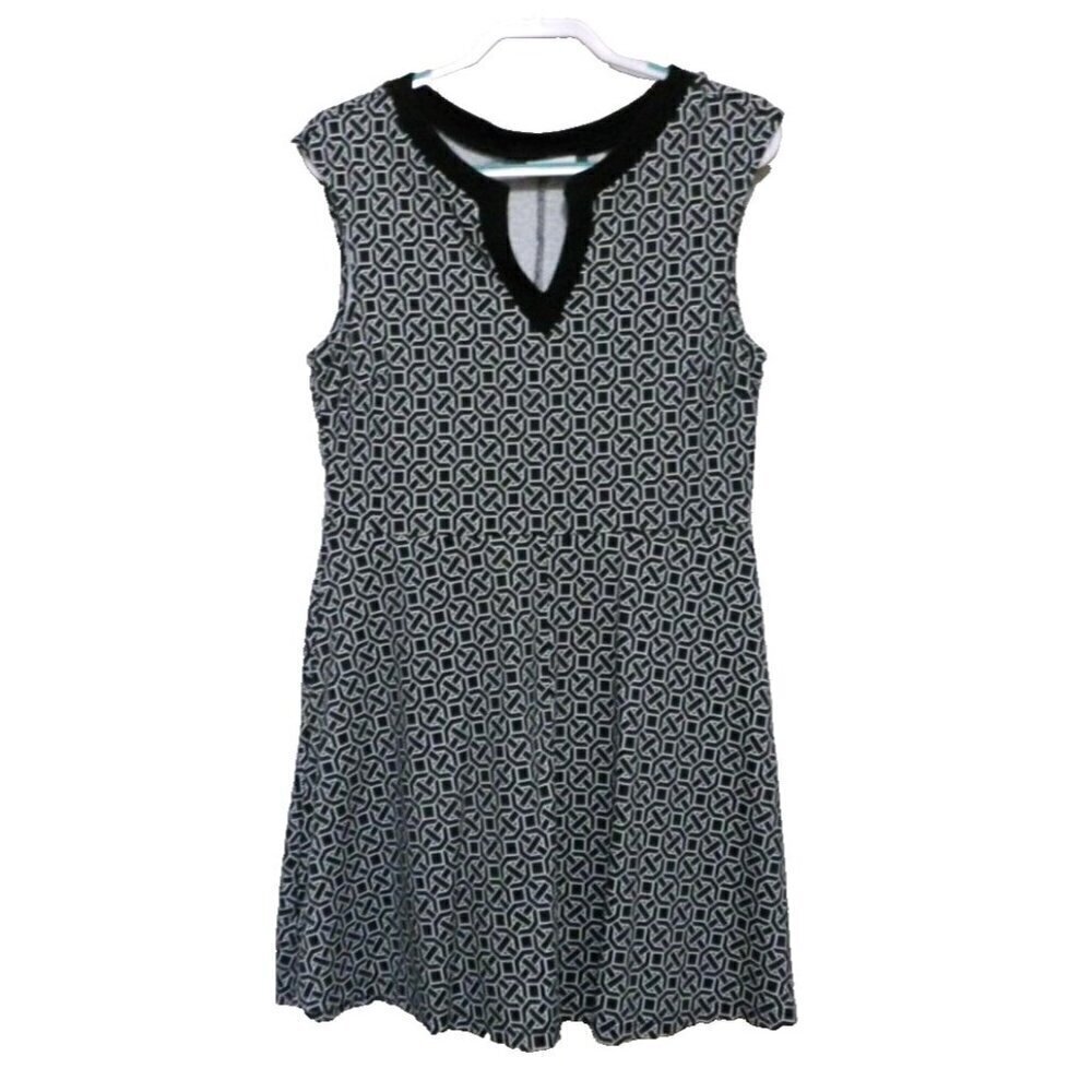 NEW YORK & CO black & white 100% cotton sleeveless dress women's size L